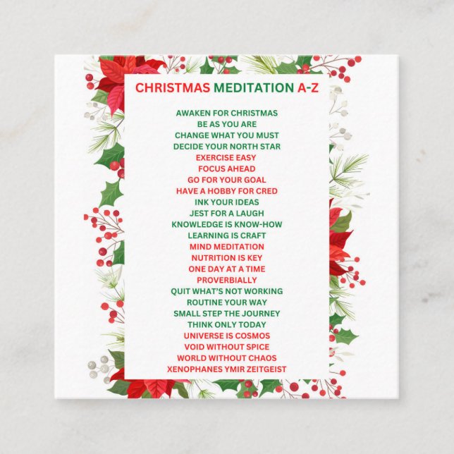 Tarjeta De Visita Cuadrada Navidades Meditación a-z (Anverso)