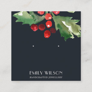 TARJETA DE VISITA CUADRADA NAVIDADES NAVY HOLLY BERRY STUD GANANDO PANTALLA