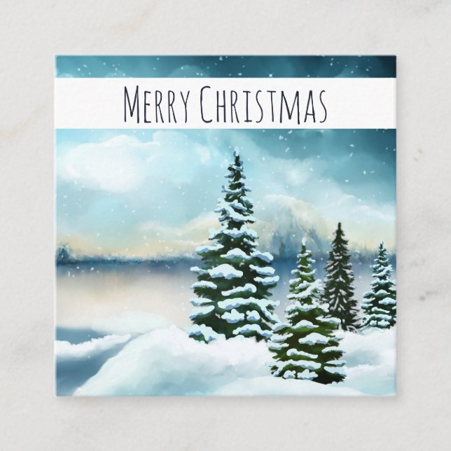 Tarjeta De Visita Cuadrada Navidades panorámicos de invierno escénicos acuare (Anverso)