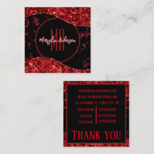 TARJETA DE VISITA CUADRADA NAVIDADES ROJOS MÁRMOL Y PERSONALIZADO SHIMMER MON