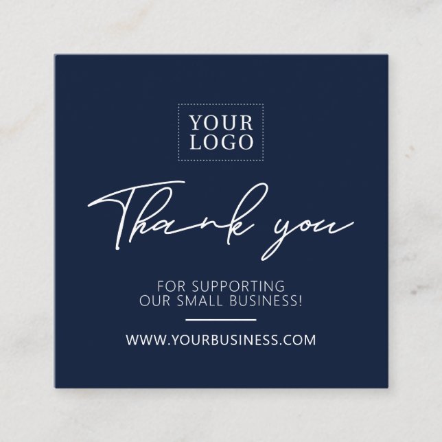 Tarjeta De Visita Cuadrada Navy Blue Simple Business Gracias Insertar (Anverso)