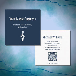Tarjeta De Visita Cuadrada Navy Blue Simple Treble Clef código QR Música
