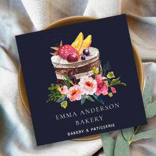 TARJETA DE VISITA CUADRADA NAVY FRUIT FLORAL CAKE PATISSERIE CUPCAKE BAKERY