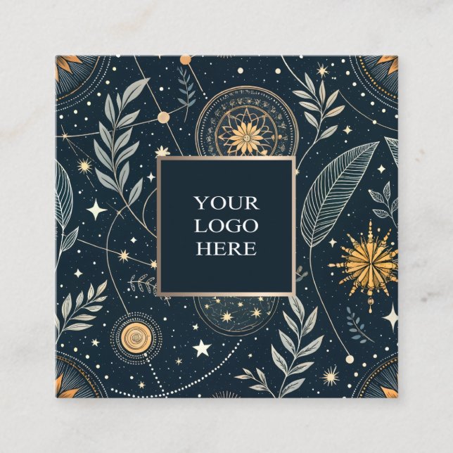 Tarjeta De Visita Cuadrada Navy & Gold Astrological Square Business Card (Anverso)