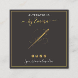 Tarjeta De Visita Cuadrada Needle de mostaza vintage y hilo de discusión medi