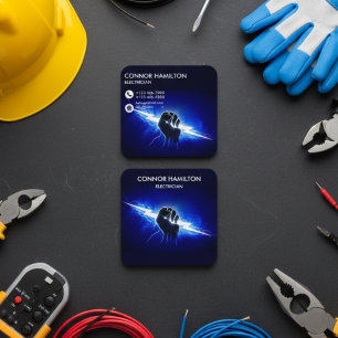 Tarjeta De Visita Cuadrada Negocio de Electricista Moderno Tendencia Frío Rel