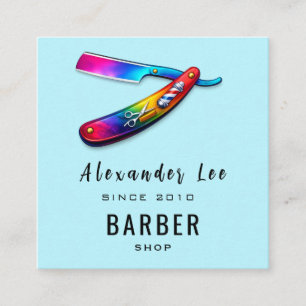 Tarjeta De Visita Cuadrada Negocio de Estilista de Pelo con Navaja de Barberí