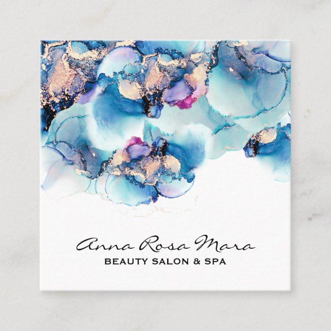 Tarjeta De Visita Cuadrada *~* Negrita AP29 Turquesa Oro Verde azulado Yummy (Anverso)