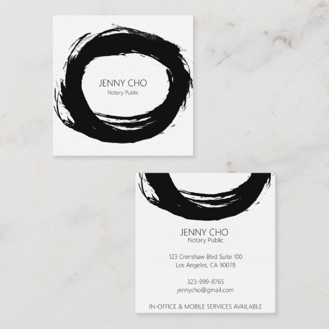 Tarjeta De Visita Cuadrada Negrita Black Paint Ring Notary Moderno Simple (Anverso / Reverso)