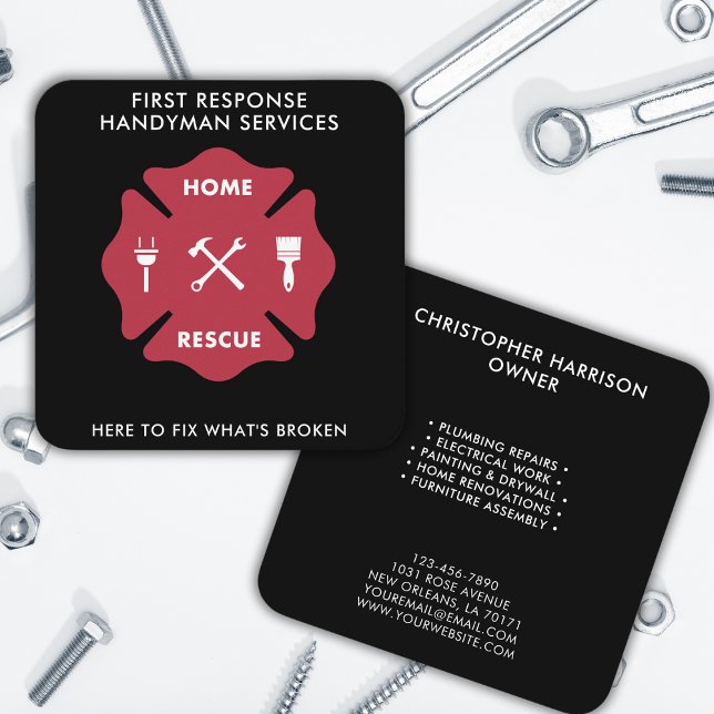 Tarjeta De Visita Cuadrada Negrita Handyman Professional Repare Service (Subido por el creador)
