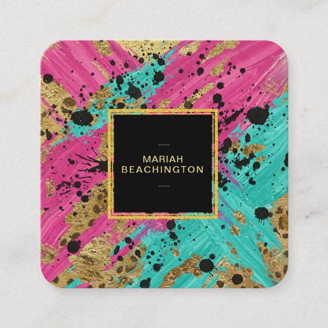 Tarjeta De Visita Cuadrada ** Negrita Leopard Resumen de Neon Gold para anima (Anverso)