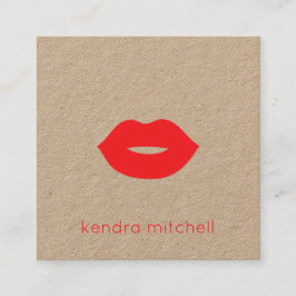 Tarjeta De Visita Cuadrada Negrita Minimalista Red Lips Logo Makup Artist Kra