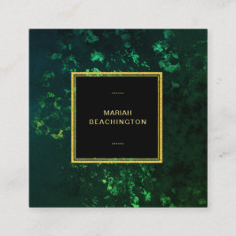 Tarjeta De Visita Cuadrada NEGRO del extracto del VERDE ESMERALDA del *~*