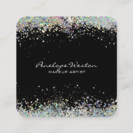 Tarjeta De Visita Cuadrada Negro elegante con Purpurina plateado 