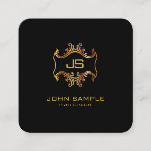 Tarjeta De Visita Cuadrada Negro elegante profesional y moderno del oro