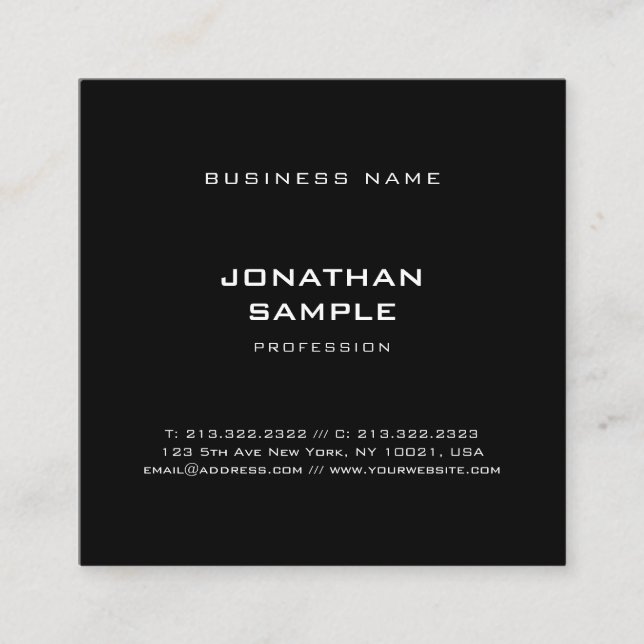 Tarjeta De Visita Cuadrada Negro elegante simple moderno de la plantilla (Anverso)
