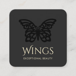 Tarjeta De Visita Cuadrada Negro moderno sobre mariposa negra