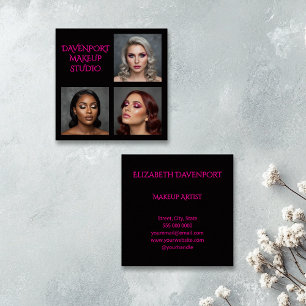 Tarjeta De Visita Cuadrada Negro Negrita y Rosa Caliente 3 Fotos