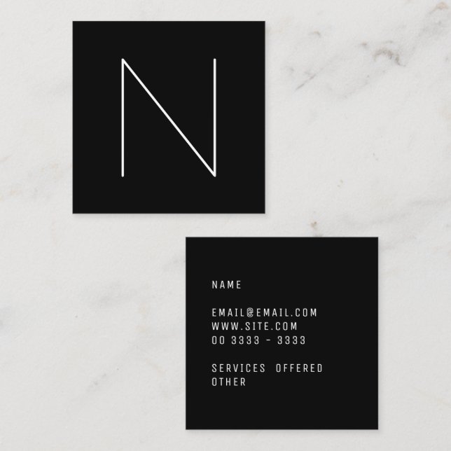Tarjeta De Visita Cuadrada Negro profesional llano mínimo elegante (Anverso / Reverso)