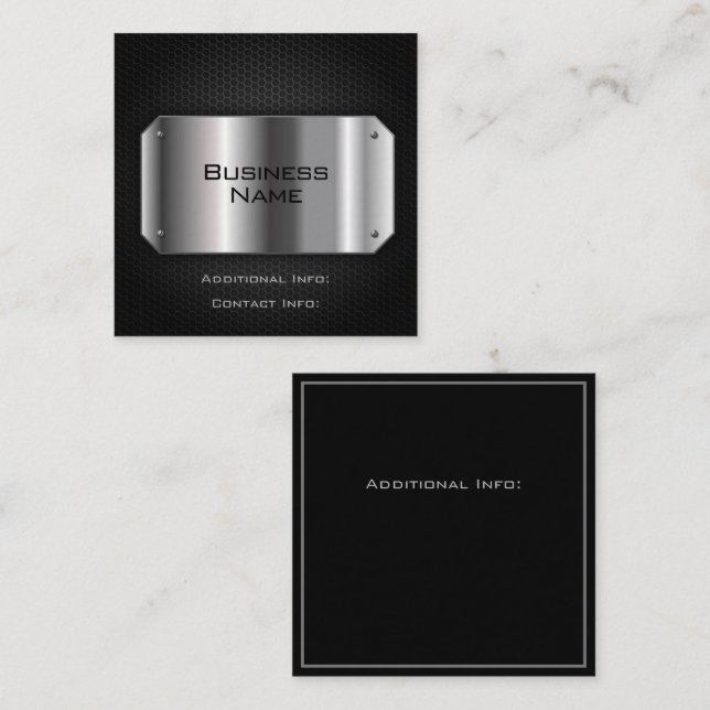Tarjeta De Visita Cuadrada Negro Y Acero (Anverso / Reverso)