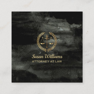 Tarjeta De Visita Cuadrada Negro y oro del aquarel del abogado del abogado