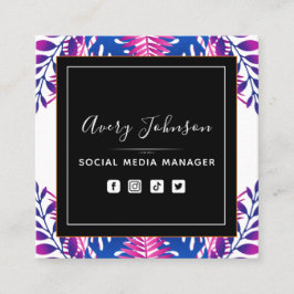 Tarjeta De Visita Cuadrada Neon Botanical Garden Bloom Qr Código Medios Socia