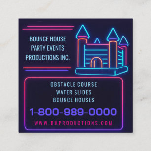 Tarjeta De Visita Cuadrada NEON BOUNCE HOUSE BIRTHDAY PARTY Rental Inflatable