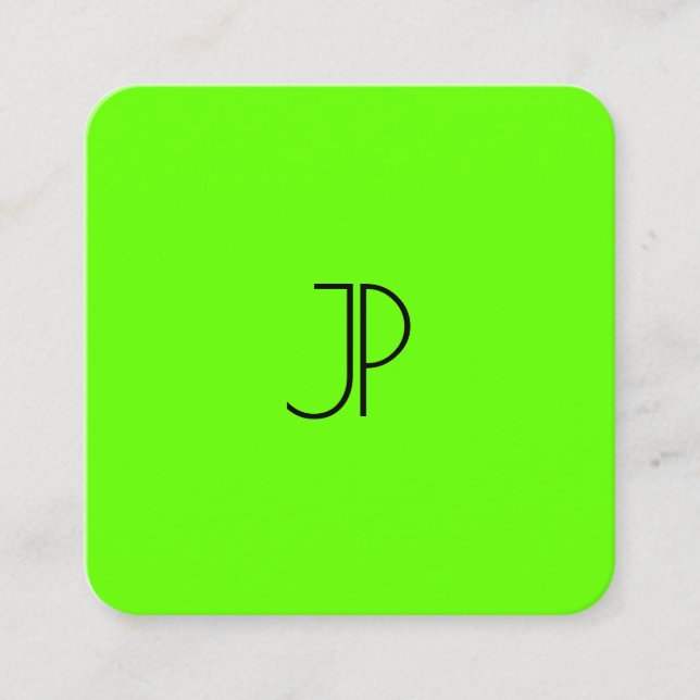 Tarjeta De Visita Cuadrada Neon Bright Brilliant Green Modern Template (Anverso)