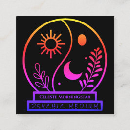 Tarjeta De Visita Cuadrada Neon Crystal Ball Psíquico Medio Negro Único
