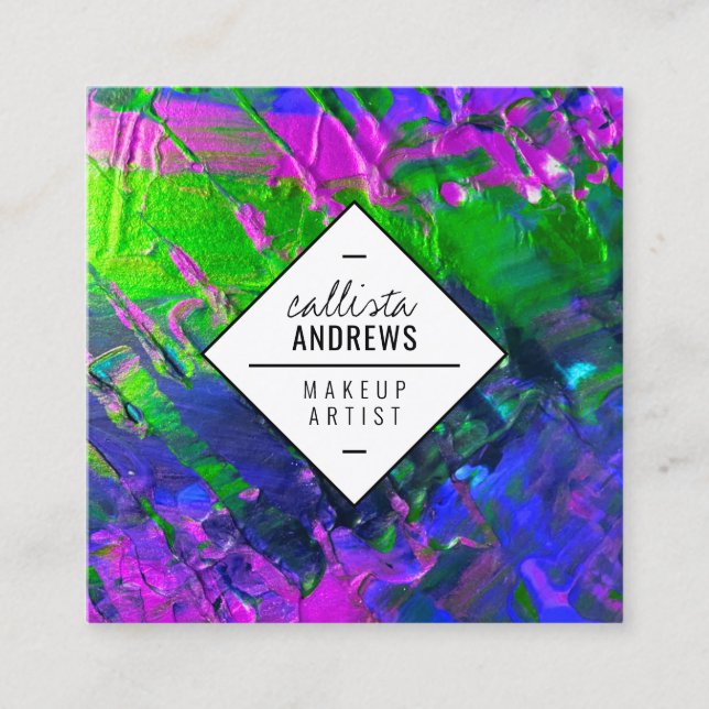 Tarjeta De Visita Cuadrada Neon Mermaid Purple Green Metallic Paint Makeup (Anverso)