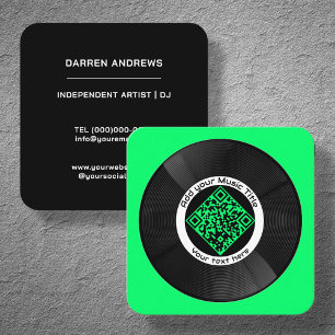 Tarjeta De Visita Cuadrada Neon Personalizable Music QR Code LP Vinyl