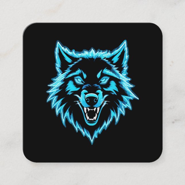 Tarjeta De Visita Cuadrada Neon Wolf (Anverso)