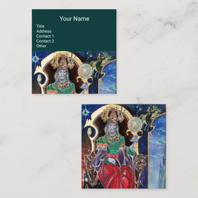 Tarjeta De Visita Cuadrada NEUROMANCER, Astrologista, Lector Psíquico Verde A (Anverso / Reverso)