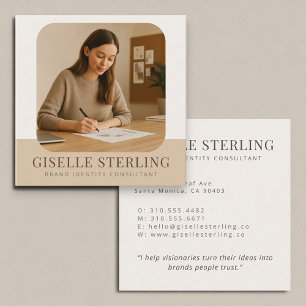 Tarjeta De Visita Cuadrada Neutral Profesional Moderno Name Business Photo