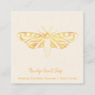 Tarjeta De Visita Cuadrada New Age Occult Shop Gold Moth