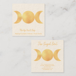 Tarjeta De Visita Cuadrada New Age Occult Shop Gold Triple Moons