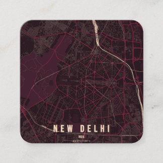 Tarjeta De Visita Cuadrada New Delhi India City Map & Custom Text