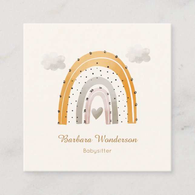 Tarjeta De Visita Cuadrada Niñera Niñera Niñera Guardería Guarderías Arcoiris (Anverso)