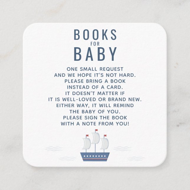 Tarjeta De Visita Cuadrada Niños Náuticos Libros Baby Shower Para Bebés (Anverso)