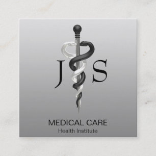Tarjeta De Visita Cuadrada Noble Médico Elegante Asclepio Blanco Negro