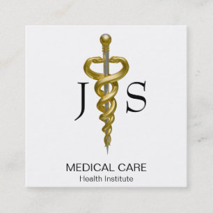 Tarjeta De Visita Cuadrada Noble Médico Elegante Dorado Asclepio