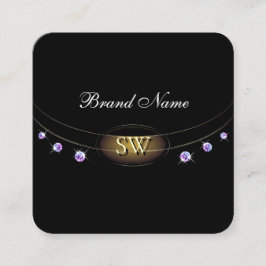 Tarjeta De Visita Cuadrada Noble oro negro morado mármol de las iniciales de 