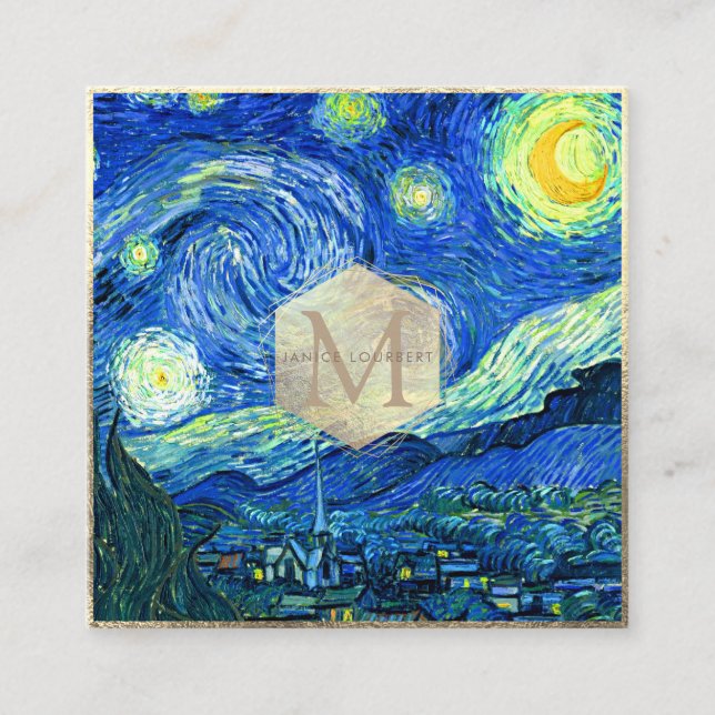 Tarjeta De Visita Cuadrada Noche Van Gogh Starry (Anverso)