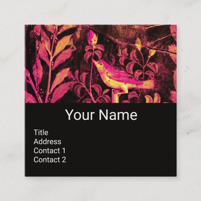 Tarjeta De Visita Cuadrada NOCHE Y ROSAS MONOGRAM Floral negra rosa (Anverso)