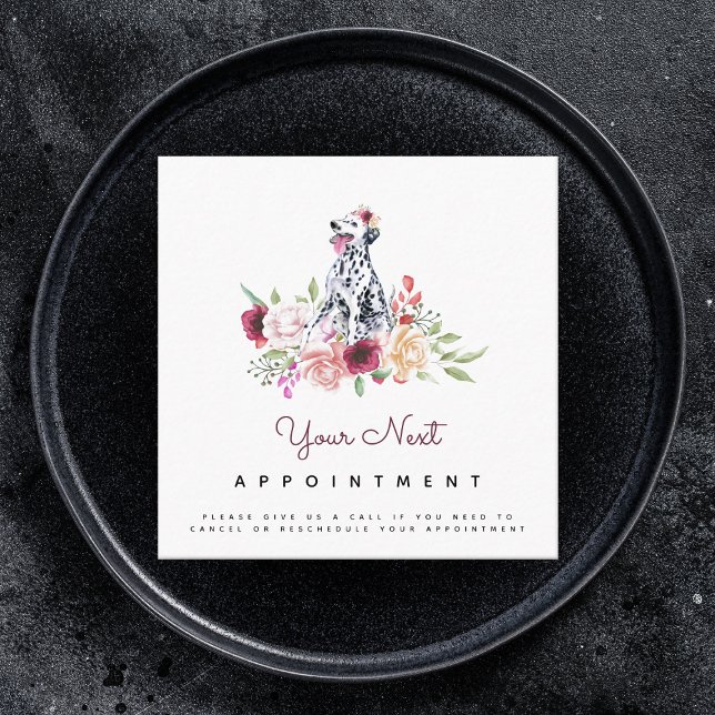 Tarjeta De Visita Cuadrada Nombramiento del Rosa floral Dalmatian Dog Ilustra (Subido por el creador)