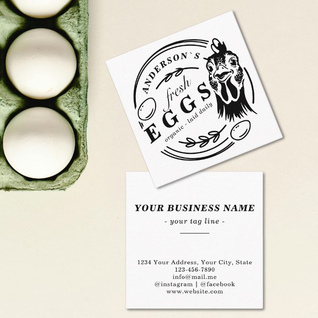 Tarjeta De Visita Cuadrada Nombre de la familia Pollo Huevo Granja redonda De (Family Name Chicken Egg Farm Round Decorative Square Business Card)