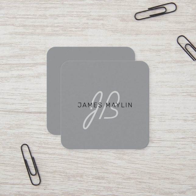 Tarjeta De Visita Cuadrada Nombre editable moderno y elegante | Gris negro y  (Anverso/Reverso In Situ)