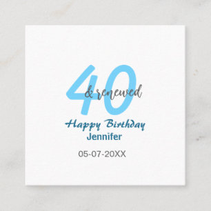 Tarjeta De Visita Cuadrada nombre fecha cumpleaños 40 renovado azul número en