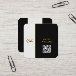 Tarjeta De Visita Cuadrada Nombre monogramado y código moderno de firma / QR