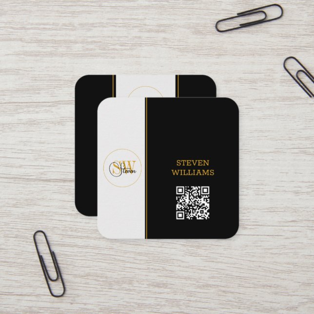 Tarjeta De Visita Cuadrada Nombre monogramado y código moderno de firma / QR (Anverso/Reverso In Situ)